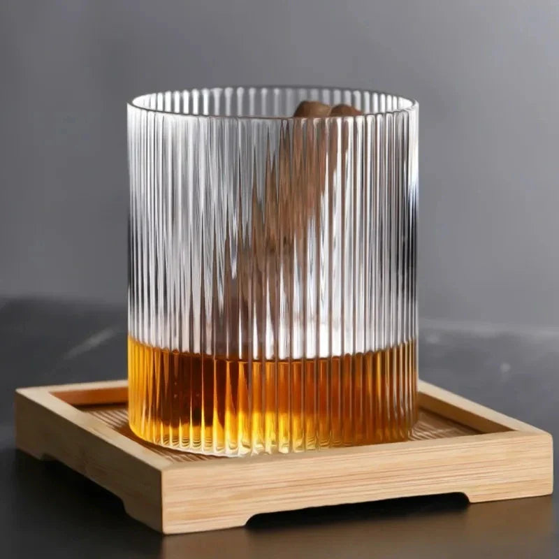 300ml (10 fl oz) Japanese Striped Origami Glass Cup, Transparent Multi-Purpose Drinkware for Coffee, Bubble Tea and Whiskey