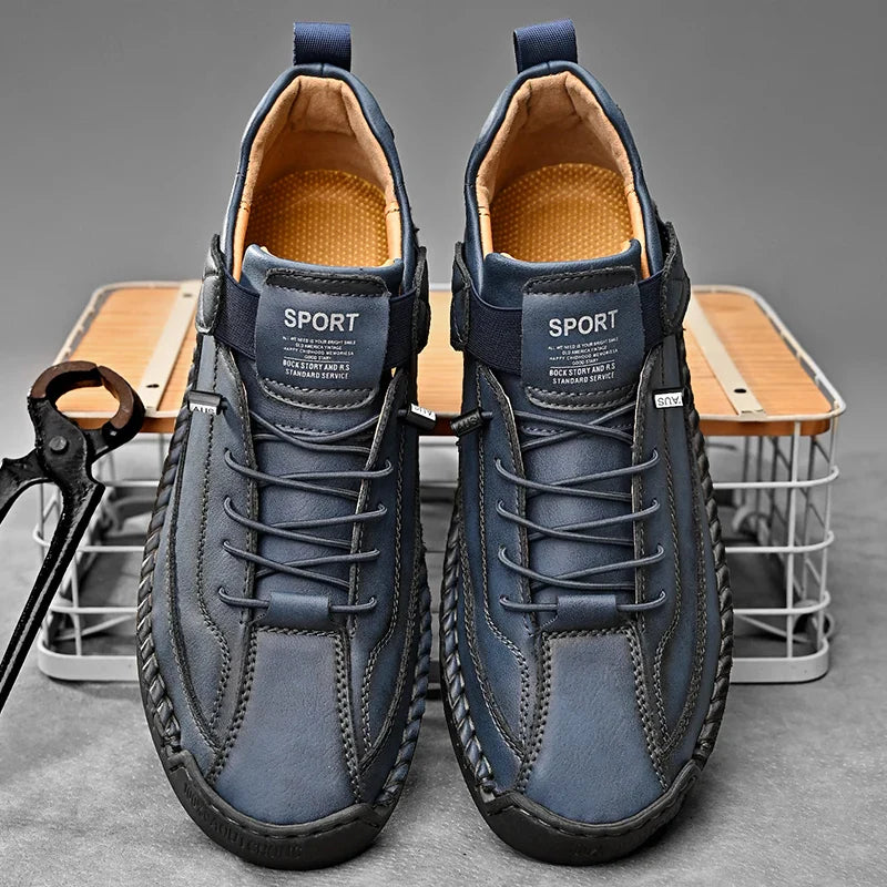 Handmade Men's PU Leather Slip-On Loafers Breathable Casual Moccasins Rubber Outsole Plus Sizes