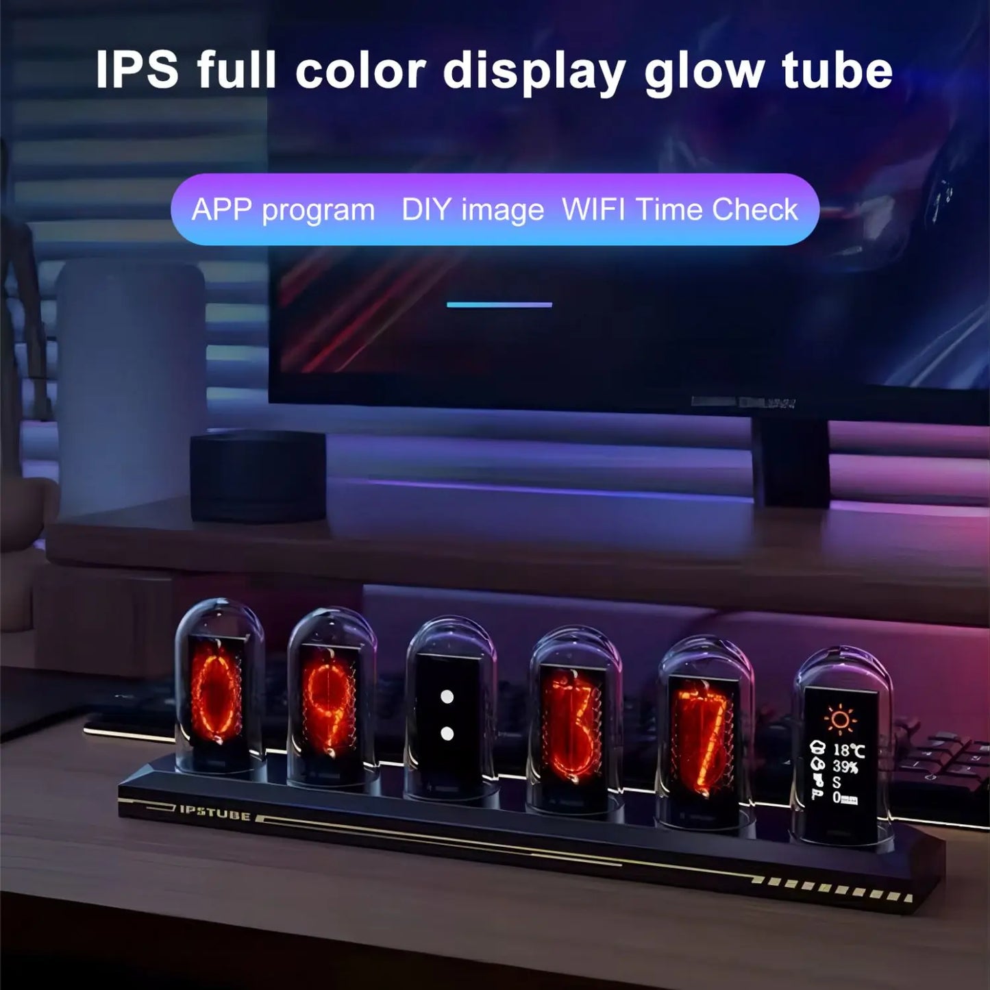 RGB Nixie-Style IPS Tube Clock - LED Color Screen Digital Desktop Night Light