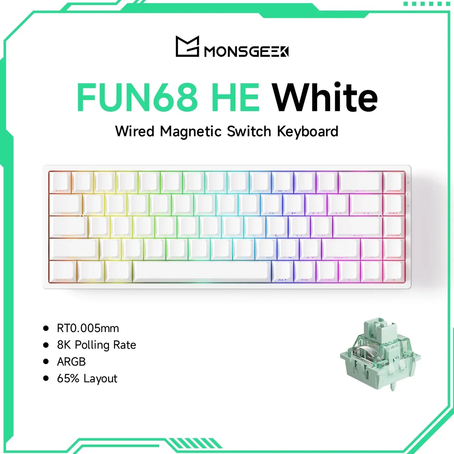 Magnetic Switch 60% & 65% Mechanical Gaming Keyboard - Rapid Trigger RT, 8K Polling, Hot-Swappable, RGB, Tri-Mode USB-C/BT/2.4G