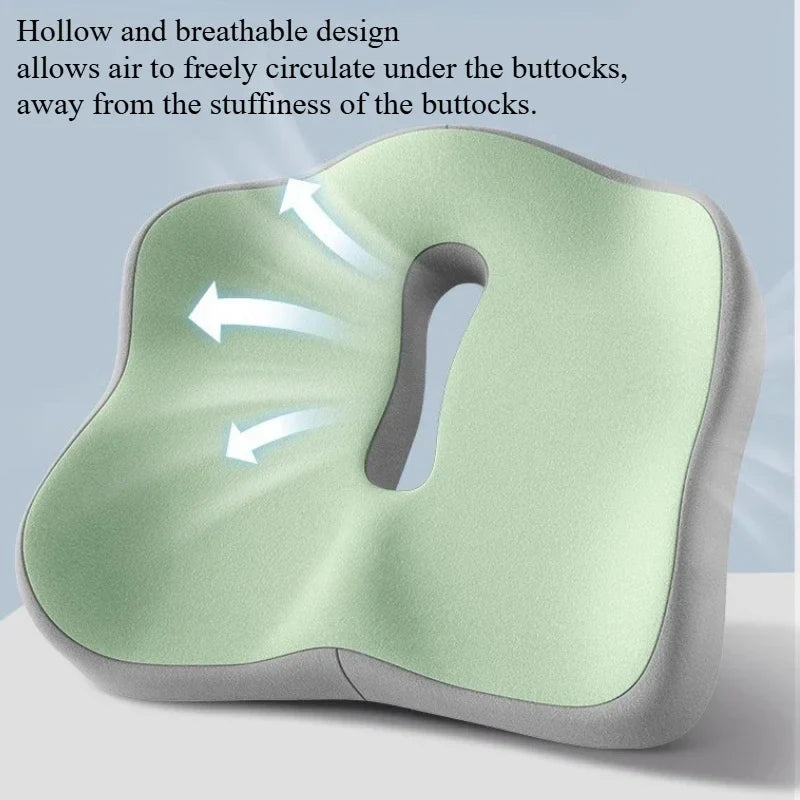 1-Pack 3D Ergonomic Memory Foam Seat Cushion for Office & Car, Washable Polyester Cover — Light Green/Grey