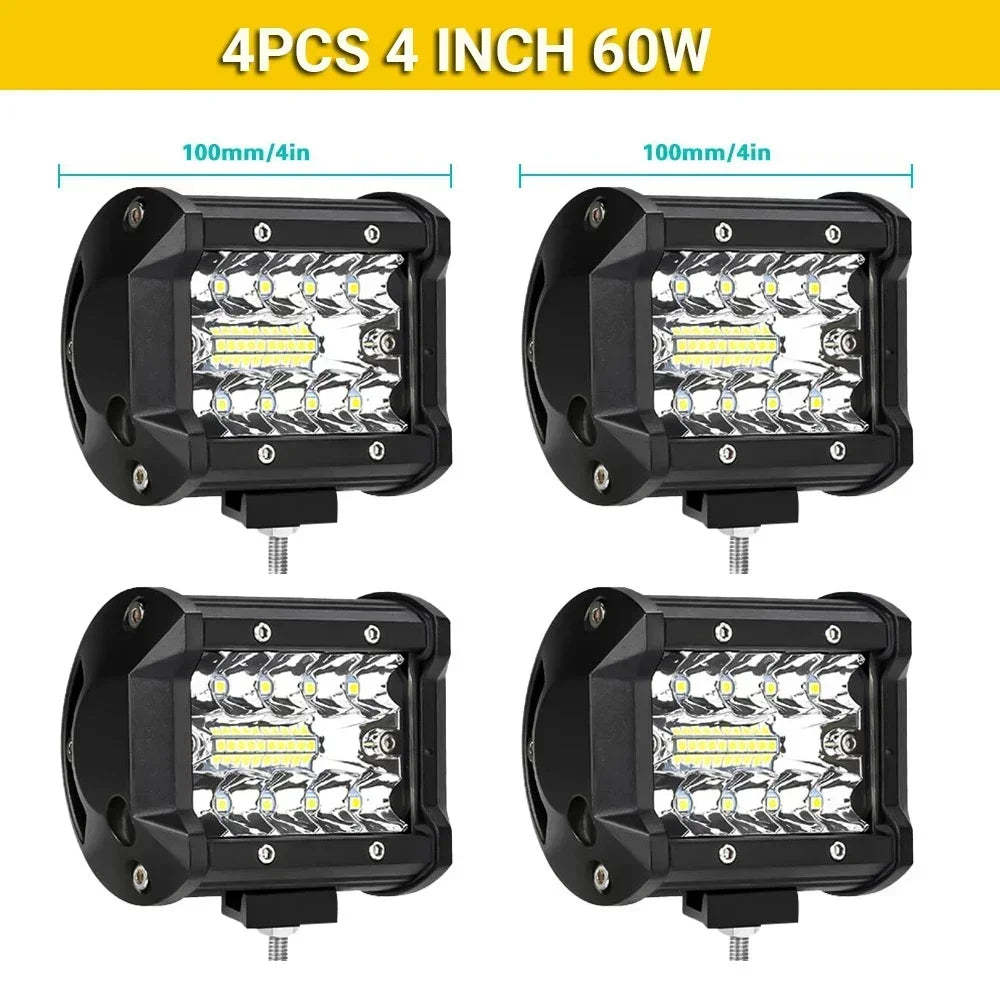 LED Light Bar 4/7/12/15/17/20 in (102/178/305/381/432/508 mm) 60–500W 10–32V IP67 Waterproof Flood/Spot Driving Off-Road Truck ATV SUV Boat