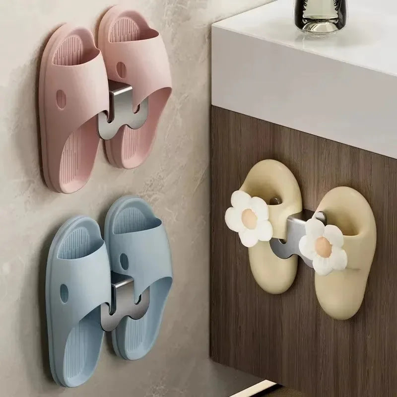 Wall-Mounted Non-Perforated Bathroom Slipper Rack with Rear Drainage, Single-Tier Shoe Storage Hook