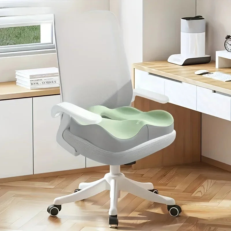 1-Pack 3D Ergonomic Memory Foam Seat Cushion for Office & Car, Washable Polyester Cover — Light Green/Grey