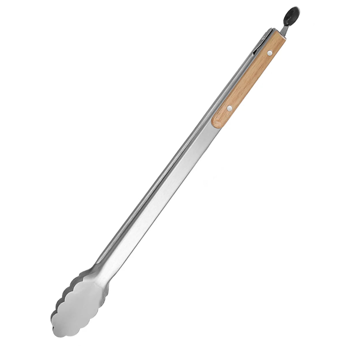 Stainless Steel Grill & Salad Tongs with Oak Handle, Locking Ring, Heat-Resistant — 5 Sizes Available