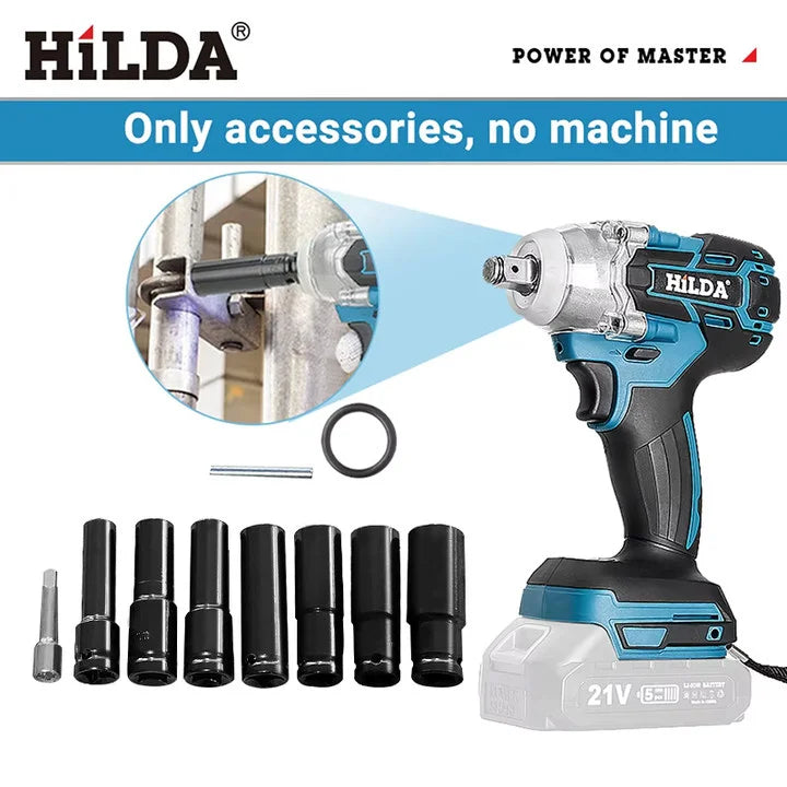 Cordless Brushless 1/2-Inch (12.7mm) Electric Impact Wrench — 21V Compatible, 520 N·m Torque, High-Speed Power Tool for Home DIY