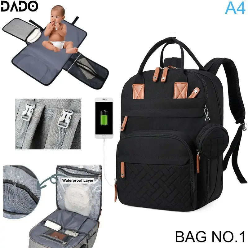 Waterproof Diaper Bag Backpack for Moms – Multi-Pocket Baby Travel Tote with Changing Pad & Stroller Straps
