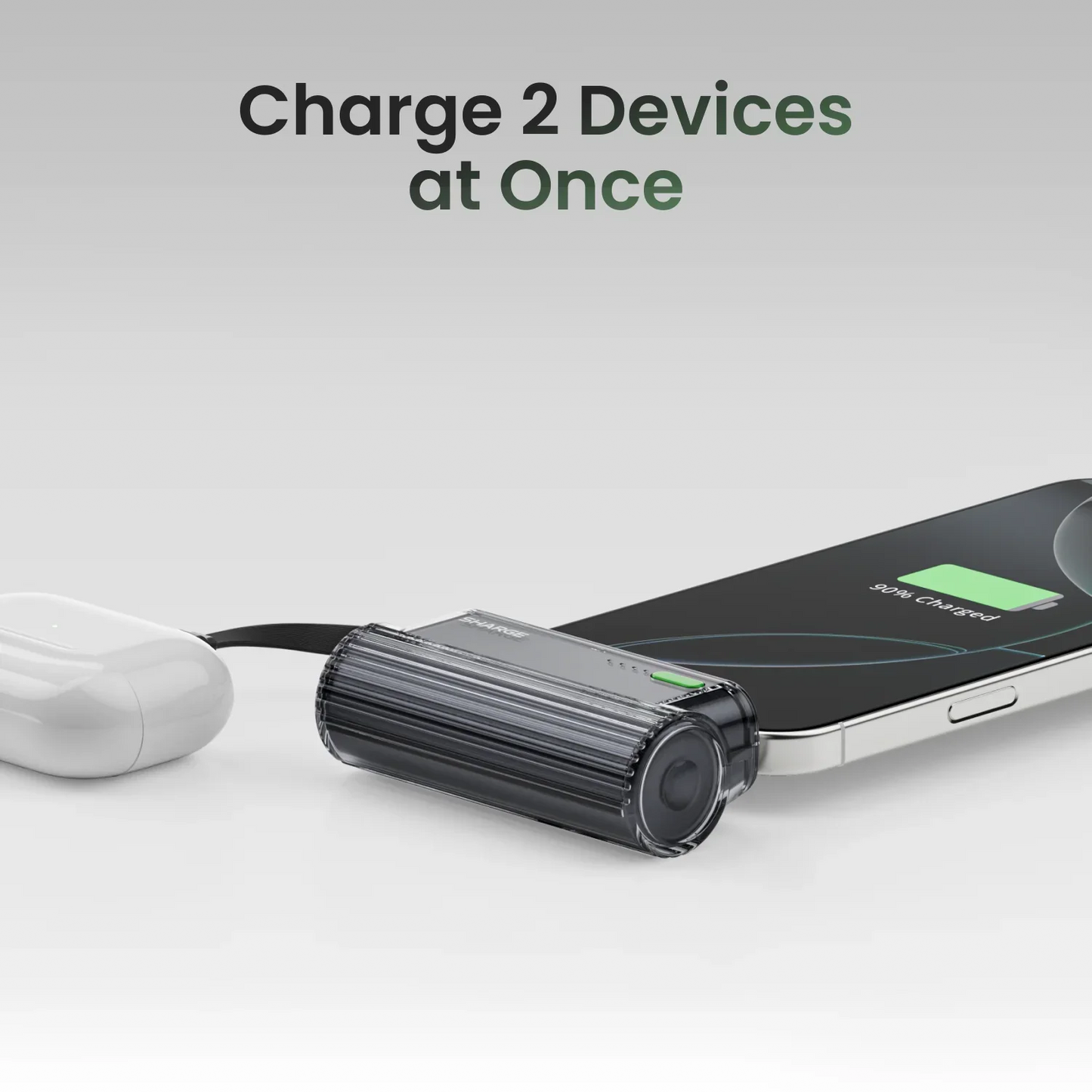Flow Mini Portable Power Bank 5000mAh 22.5W Fast Charging Dual USB-C with Built-in Lightning & USB-C Cables
