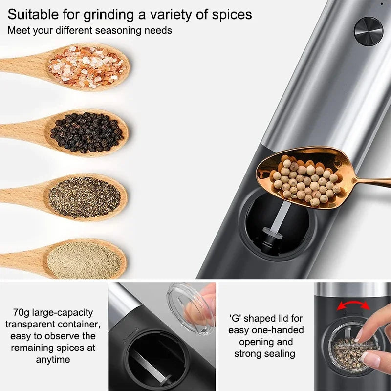 USB Rechargeable Electric Salt & Pepper Grinder Set with LED Light - Adjustable Spice Mill for Kitchen & BBQ
