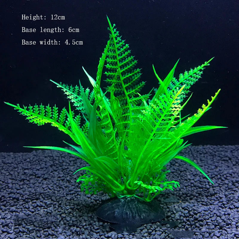 Artificial Aquarium Plants – Plastic Underwater Green Shrubs with Resin Base, Fish Tank Decoration