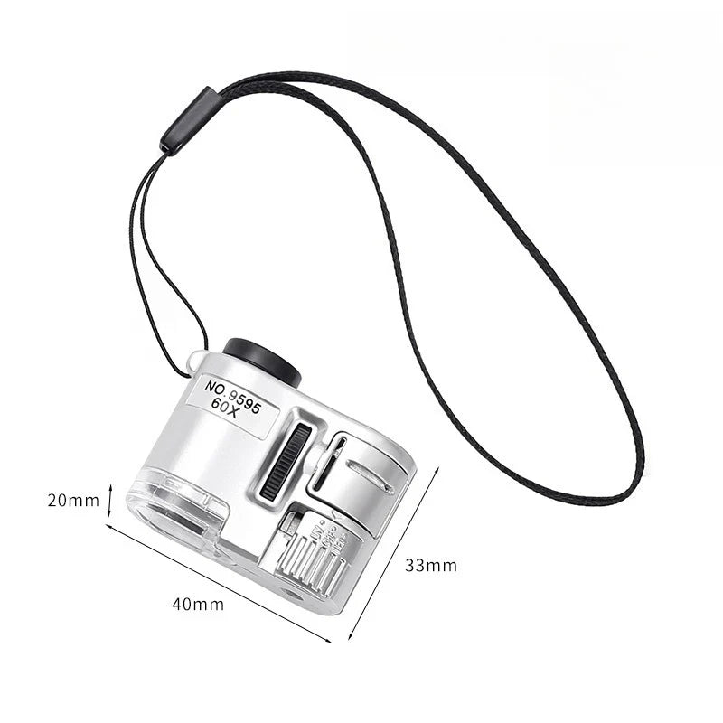 60X Pocket Magnifier with LED & UV Light - Portable Handheld Jeweler Loupe