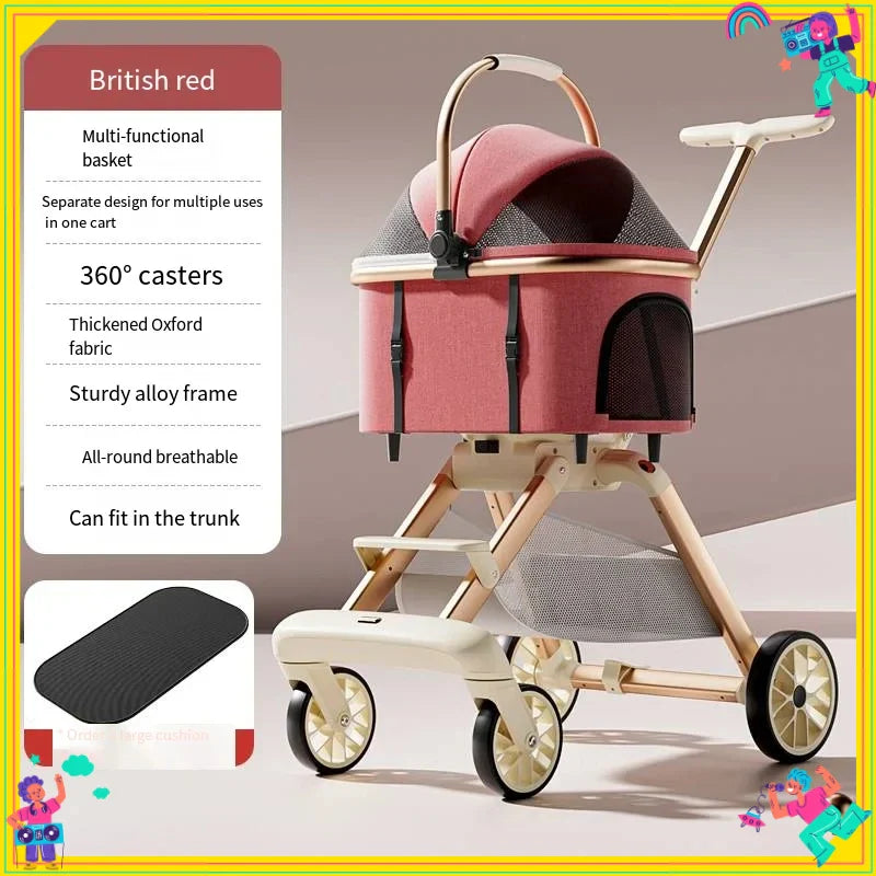 Detachable Pet & Baby Stroller - Portable One-Click Fold, Lightweight Universal Travel Stroller