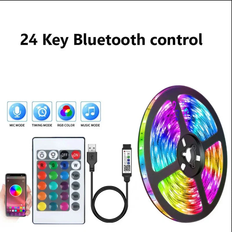 Bluetooth RGB LED Strip Lights SMD5050 USB 5V Smart LED Tape – App & Remote Control, Flexible TV Backlight & Room Decor (1–15 m / 3.3–49.2 ft)