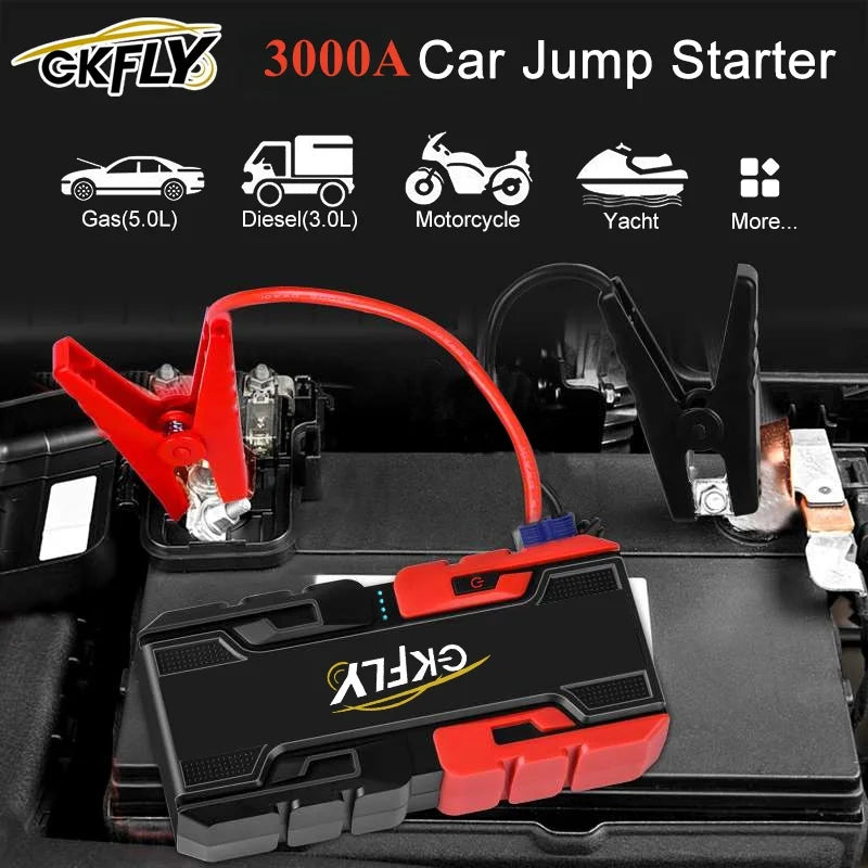 3000A Car Jump Starter and 44.4Wh Portable Power Bank 12V Emergency Battery Booster for Petrol & Diesel Vehicles