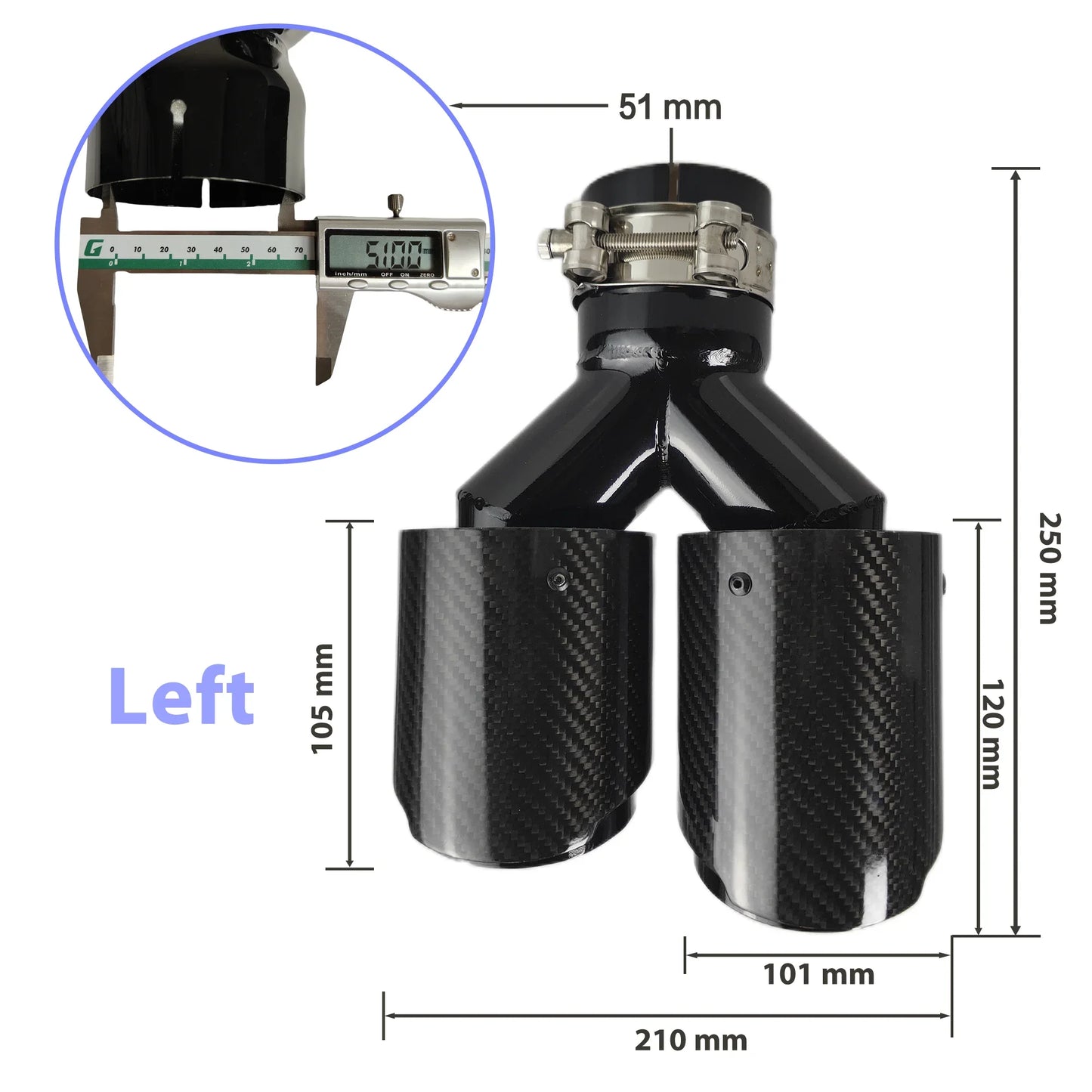 Carbon Fiber 304 Stainless Steel Rear Exhaust Tip Decorative Muffler - Universal Fit