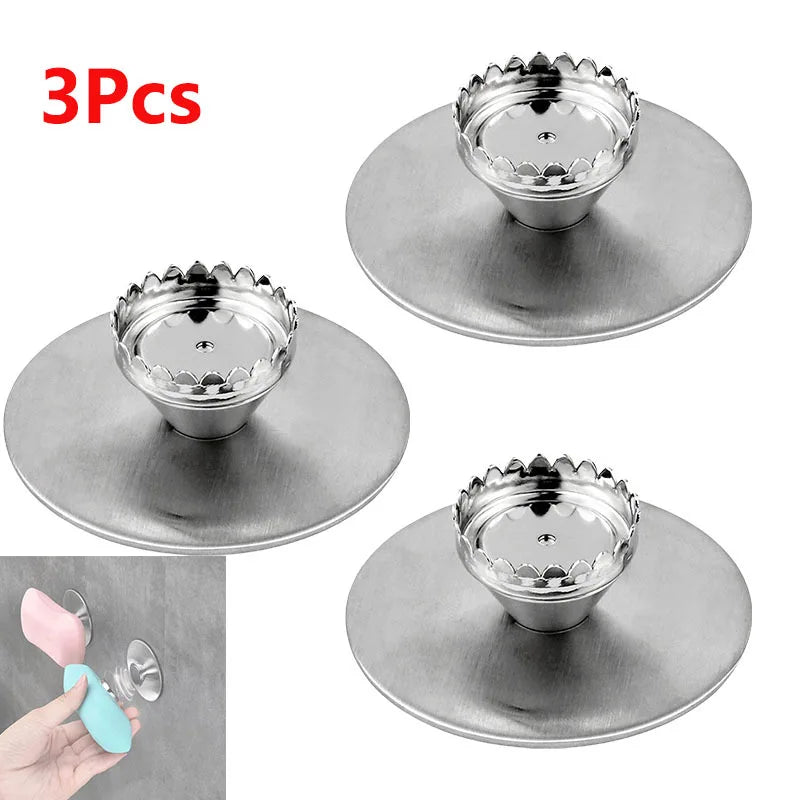 Magnetic Stainless Steel Soap Holder - Nail-Free Wall Mount with Suction Cup (1pc/3pc Set)