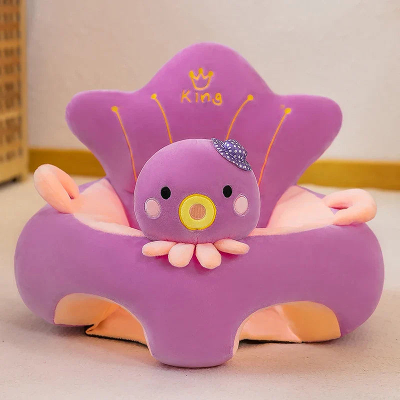 Plush Velvet Baby Sofa Seat Cover 50 x 50 x 40 cm (19.7 x 19.7 x 15.7 in) Learn-to-Sit Toddler Support Cover Cartoon Washable No Filling