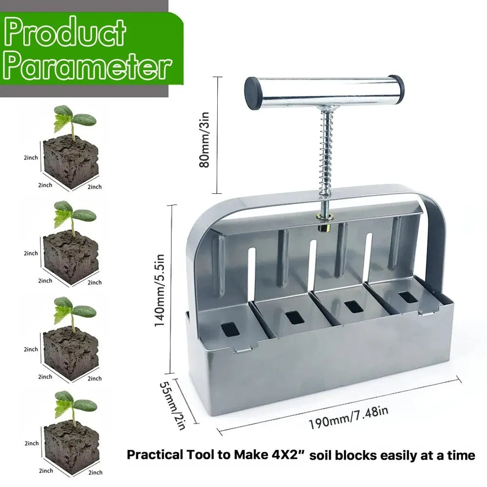 2-Inch (5 cm) Handheld Soil Block Maker - Manual Seedling Soil Blocker for Greenhouse & Home Garden