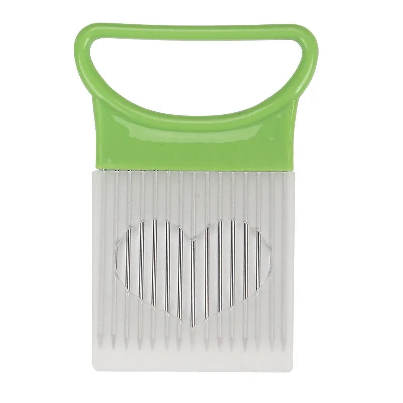 Colorful Onion Slicer with Stainless Steel Holder – Hands-Free Vegetable & Potato Chopper