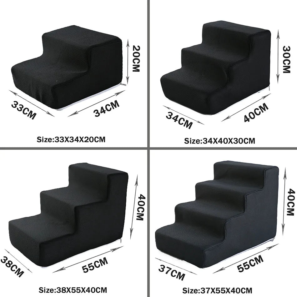 Pet Stairs for Dogs & Cats — 2/3/4-Step Detachable Sponge Ramp, Washable Waterproof Pet Ladder