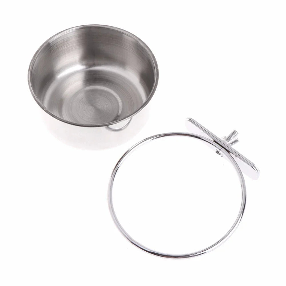 Parrot Feeding Cups Stainless Steel Bird Food & Water Bowl with Clamp Holder for Parakeets, Parrots & Small Animals