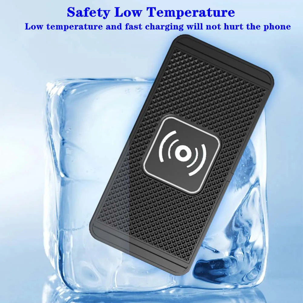 15W Qi Wireless Car Charger Pad – Fast Wireless Charging Silicone Non-Slip Phone Holder for Smartphones