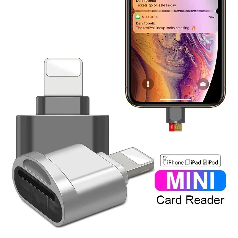 Lightning Micro SD Card Reader for iPhone & iPad OTG TF Adapter — Supports up to 512GB, FAT32/exFAT, iOS 13+