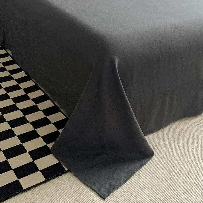 Washed Cotton Duvet Cover Bedding Set with Flat Sheet & Pillowcases, Queen & King Available