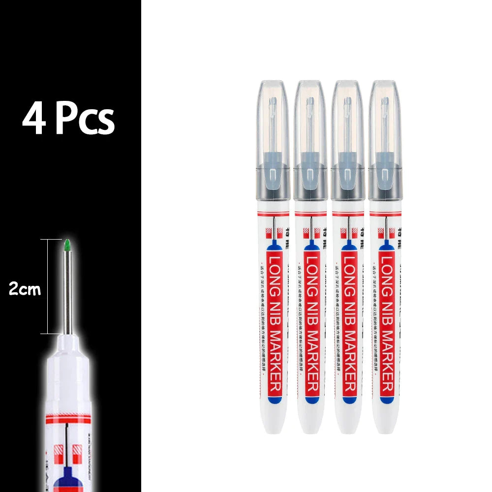 Waterproof Long-Head Deep-Hole Marker Pens 20mm Tip — Permanent Oil Ink for Metal, Wood & Carpentry (Black, Blue, Red, Green)