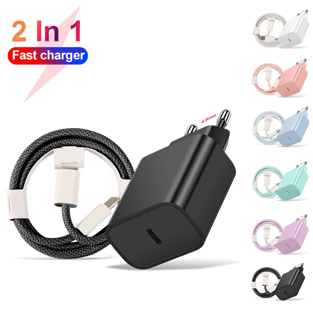20W USB-C PD Fast Charger with USB-C Cable — 1-Port Wall Adapter for iPhone 15, Samsung S23 Ultra, Xiaomi Redmi Note 12