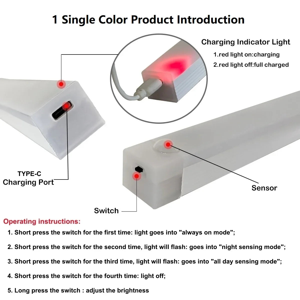 Motion Sensor USB Rechargeable LED Strip Light — 10/20/30/50 cm (3.9/7.9/11.8/19.7 in) for Cabinet Wardrobe Bedside Staircase