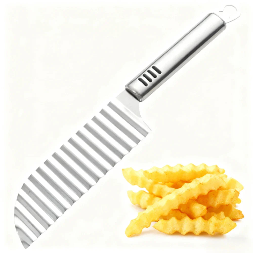 Stainless Steel Crinkle Potato Slicer Wavy French Fry Cutter Vegetable & Fruit Chopper Hangable Kitchen Tool