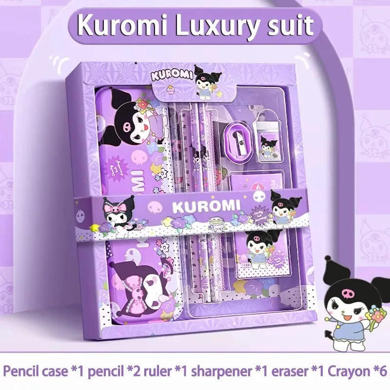 12-Piece Kawaii Character Stationery Set - Kuromi, Cinnamoroll, My Melody, Pochacco, Pompompurin, Hello Kitty Pencils, Erasers and Rulers Student School Supplies Gift