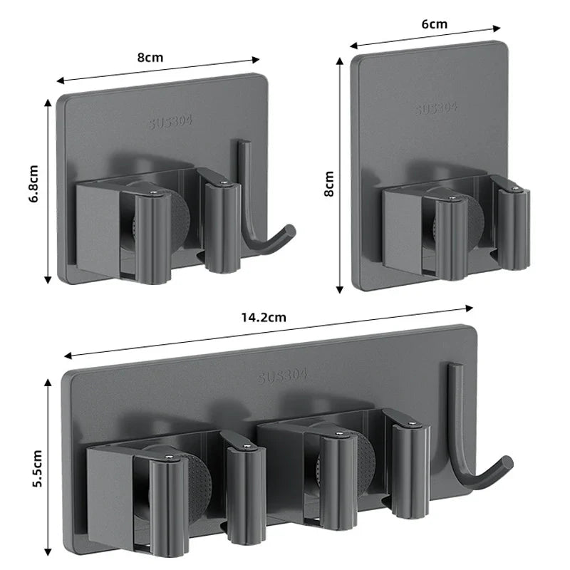 1-3 Pack Stainless Steel Nail-Free Wall Mounted Mop & Broom Holder Waterproof Bathroom Storage Rack