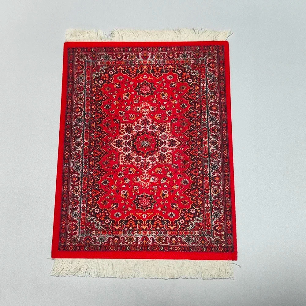 Woven Persian Flower Mouse Pad 9.1 x 7.1 in (23 x 18 cm) Non-Slip Rubber Desk Mat with Fringe — Retro Style