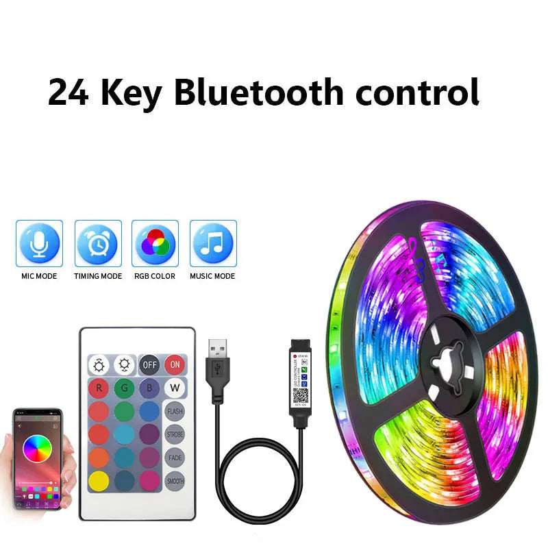 USB 5V RGB LED Strip 5050 SMD Smart Bluetooth & Wi‑Fi LED Tape, Alexa/Google Compatible — 1m to 30m USB RGB Backlight
