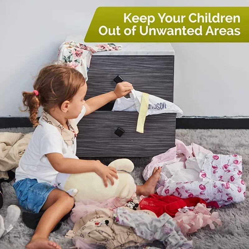 Adjustable Baby & Childproof Cabinet Safety Lock — Adhesive Drawer Latch Strap for Cabinets, Drawers & Appliances