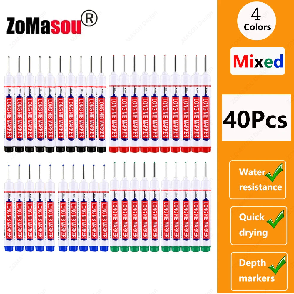 20mm Long-Head Deep Hole Marker Pens - Waterproof Fast-Dry Oil Markers for Wood, Metal & Glass (Red/Black/Blue/Green)