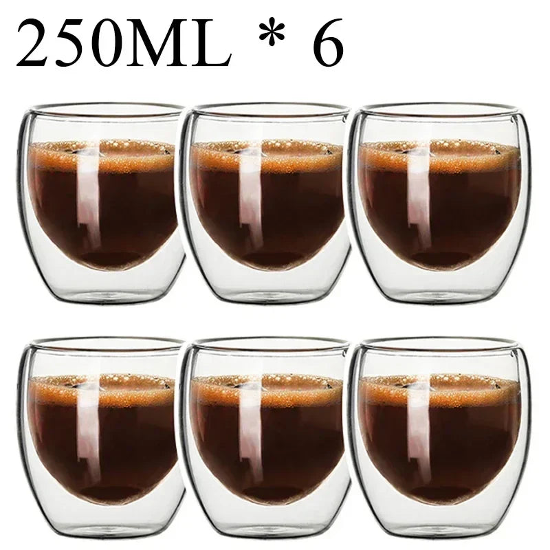 Double Wall High Borosilicate Glass Mugs - Insulated Heat-Resistant Coffee & Tea Cups (2-18 pcs Set)