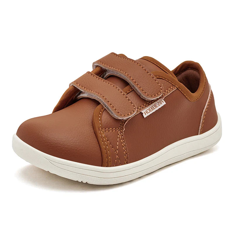 Kids Barefoot Shoes – Minimalist Wide-Toe Lightweight Sneakers with Hook & Loop PU Leather Upper