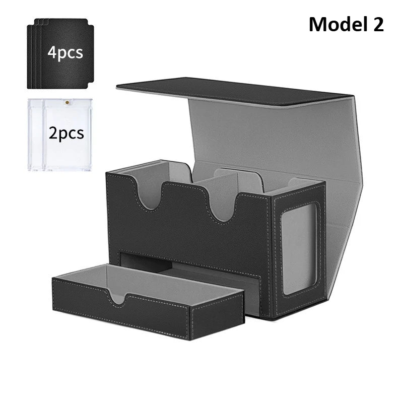 3-in-1 Deck Box Card Storage - Fits 200+ Single-Sleeved Cards, 4 Dividers & 2 Toploaders for MTG TCG CCG