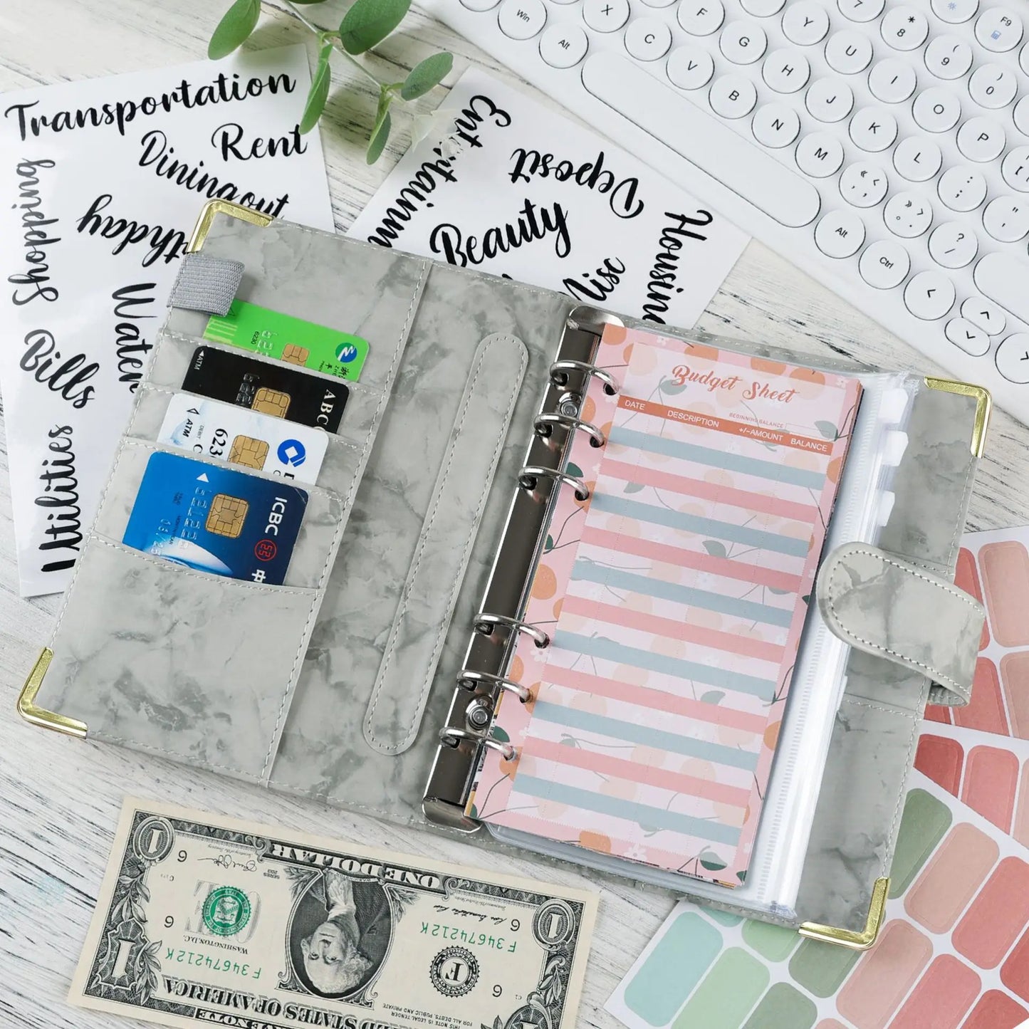 A6 Budget Binder Wallet Organizer — 12 Cash Envelopes, 12 Budget Sheets & 5 Label Stickers (7.84 x 5.2 in / 199 x 132 mm)