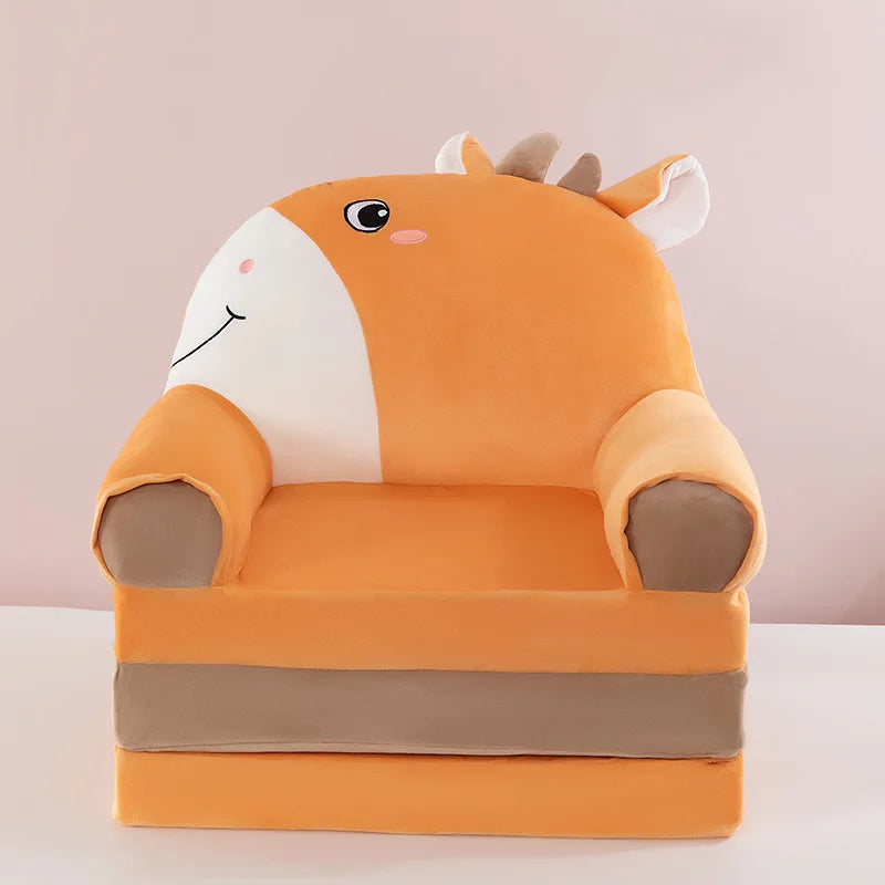 Foldable 3-Layer Plush Kids Sofa Chair Cartoon Baby Seat with Removable Cover