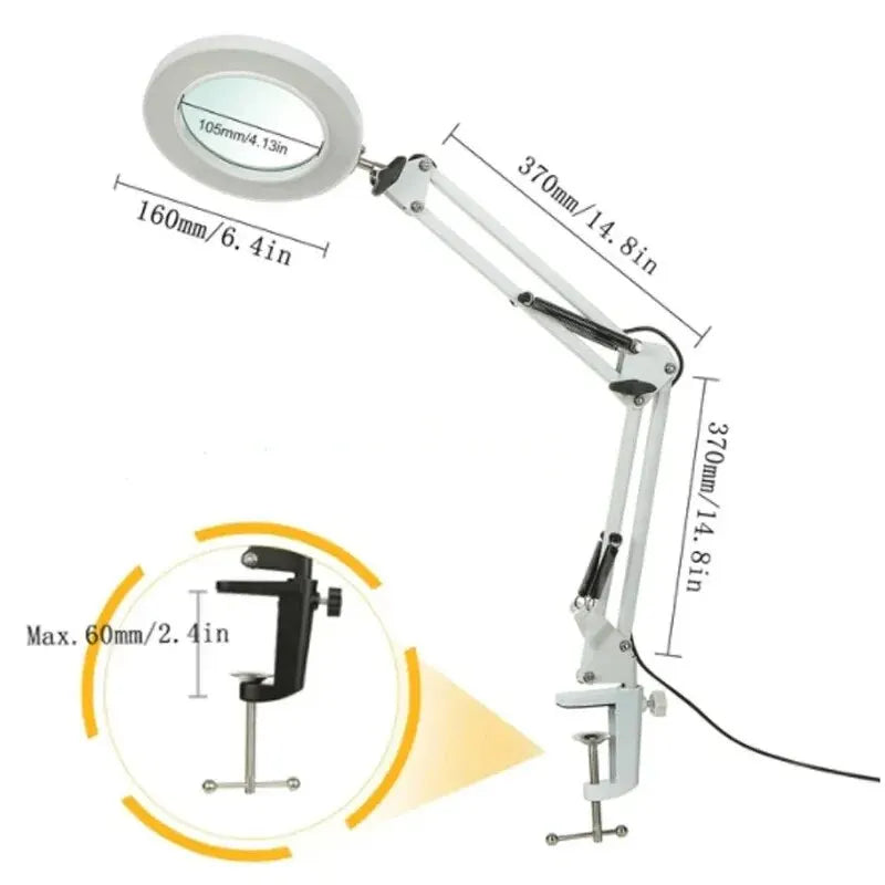 72-LED USB Magnifying Lamp 8X/10X 4.2in (106mm) Glass Lens Dimmable 3-Color LED Magnifier with Adjustable Arm & Clamp for Soldering Repair Crafts Beauty