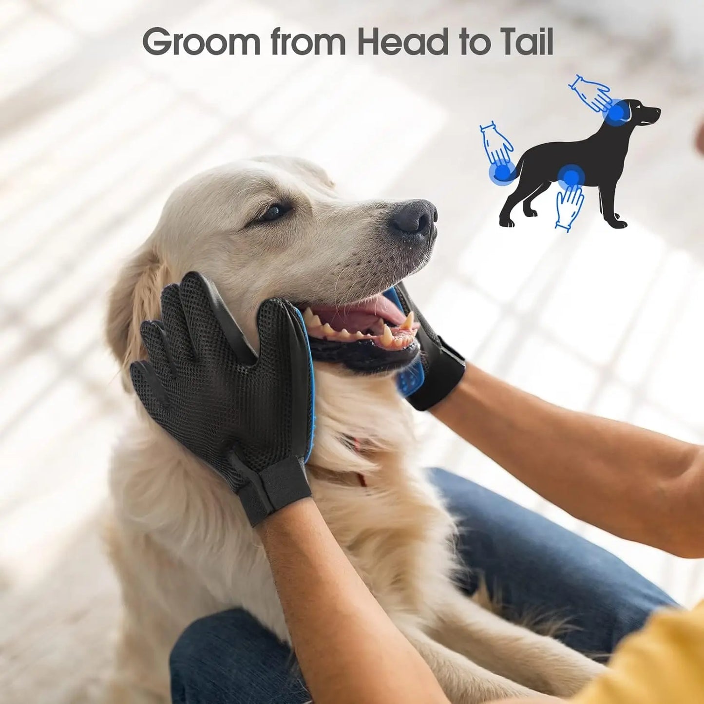 2-Pack Pet Grooming Gloves for Dogs & Cats - Deshedding Hair Remover & Massage Brush (Left & Right)