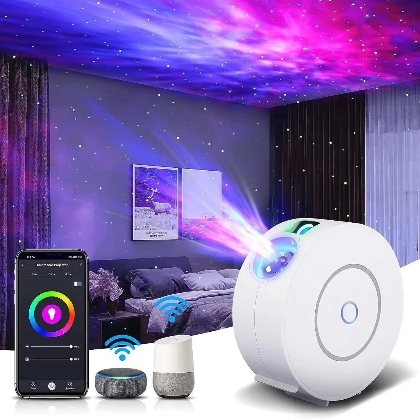 Smart LED Starry Sky Projector - WiFi 3D Galaxy Night Light with App & Voice Control, Timer