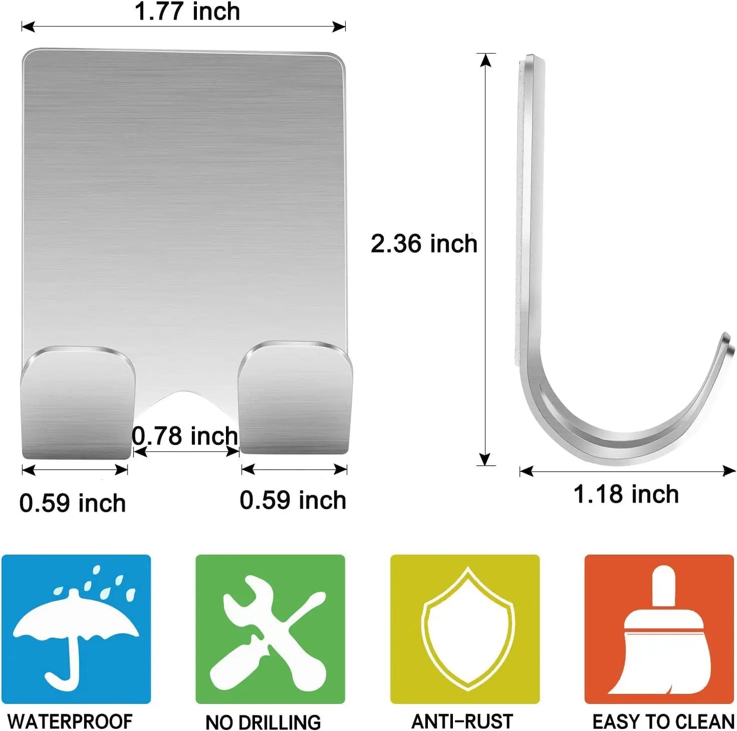 2-Pack 304 Stainless Steel Razor Holder Adhesive Wall-Mount Shaving Stand Bathroom Hook Organizer