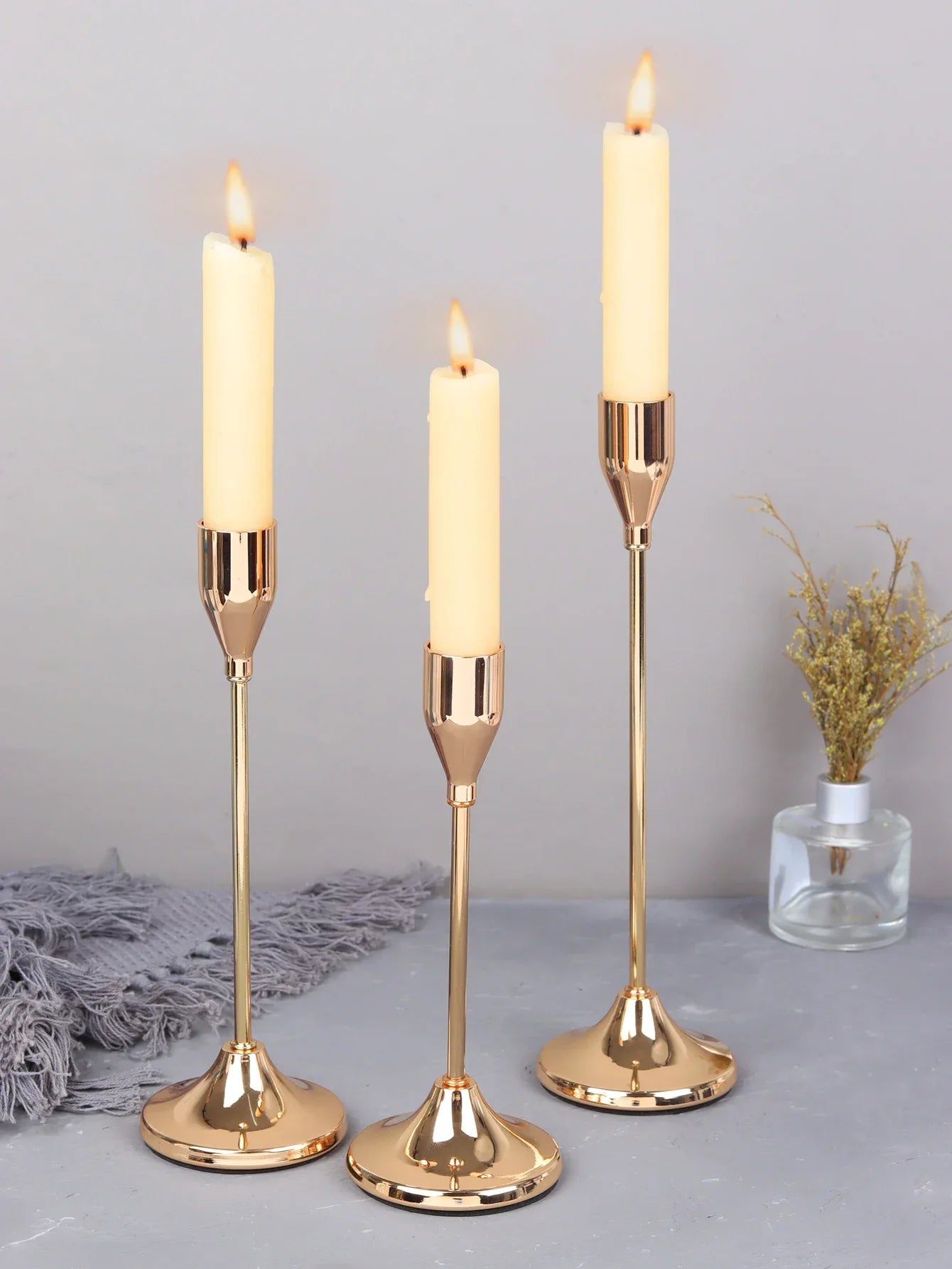 3-Piece European Style Metal Candle Holders Set for Wedding Table, Home & Christmas
