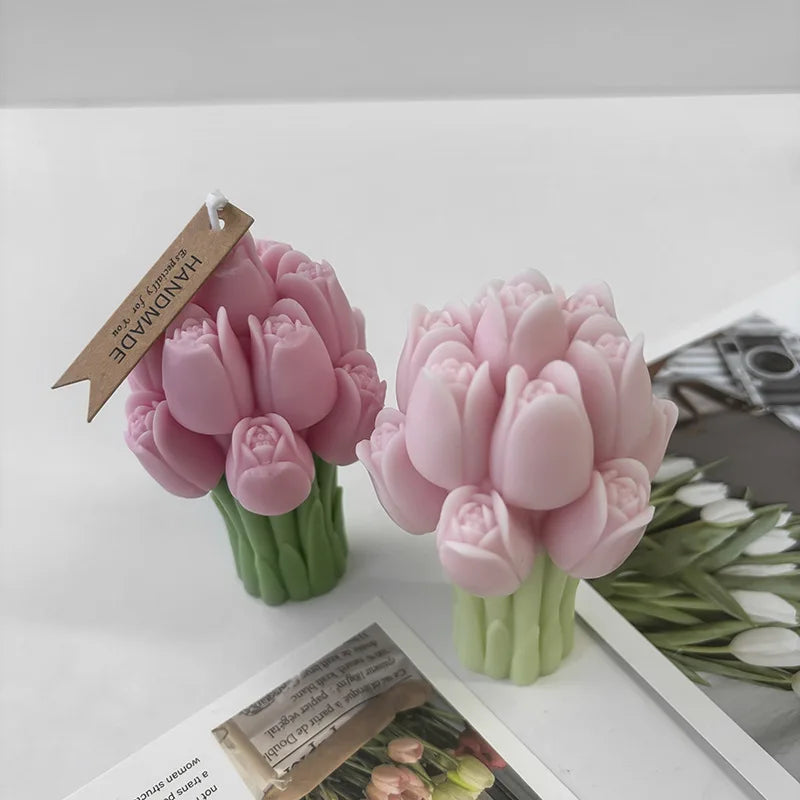 3D Tulip Bouquet Silicone Mold for Candles, Soap, Resin & Cake Decorating – Lavender Flower DIY Craft Mold