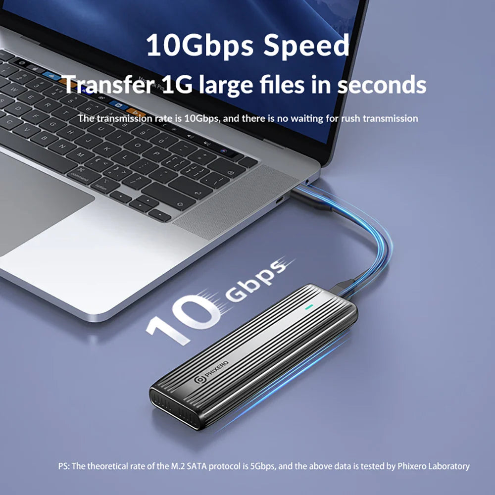M.2 NVMe & SATA SSD Enclosure USB-C 10Gbps (USB 3.1 Gen2) Tool-Free Aluminum Case — Supports 2230/2242/2260/2280
